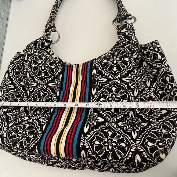 Vera Bradley Barcelona Black White Multicolor Stripe Scoop Quilted Purse - Picture 8 of 10